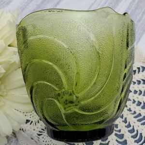 Vintage E. O. Brody Co. Star Swirl Green Glass Planter Bowl Short Vase